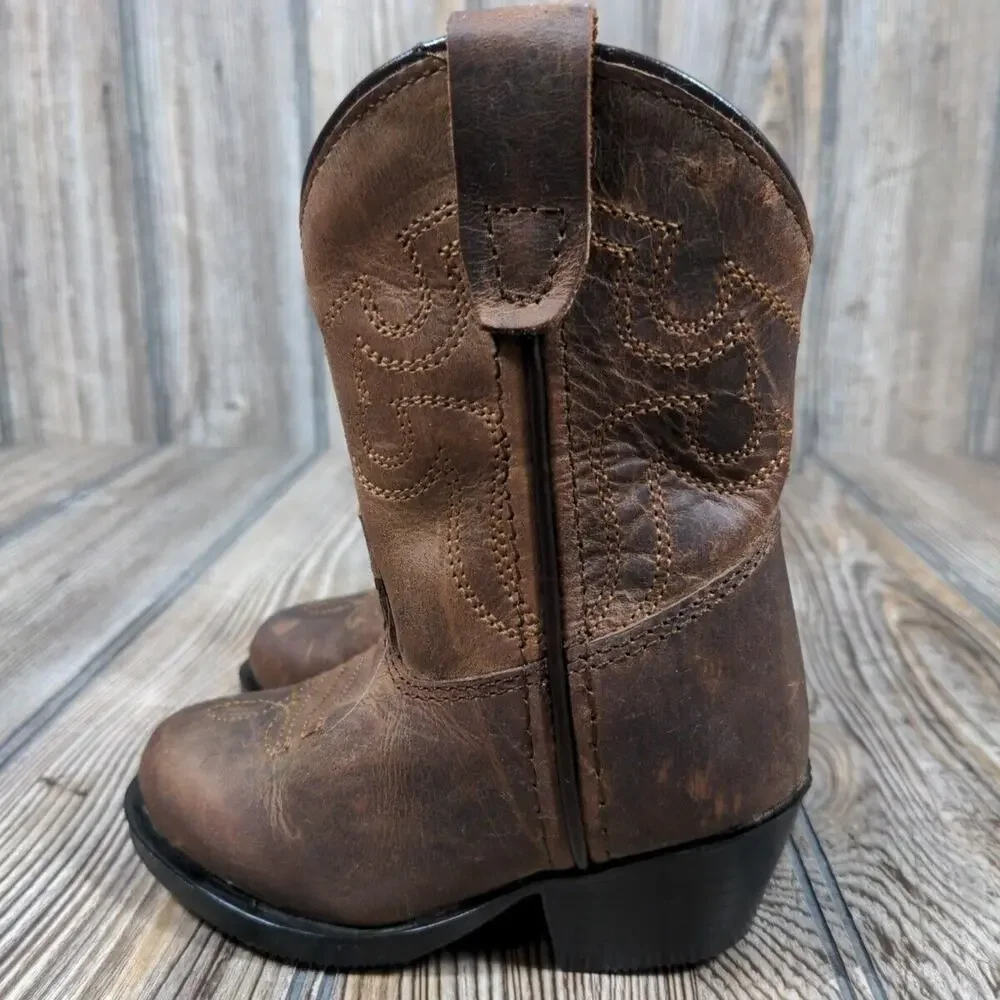 Smoky Mountain Western Cowboy Boots Leather Brown Youth Unisex Size 4 Farm Ranch
